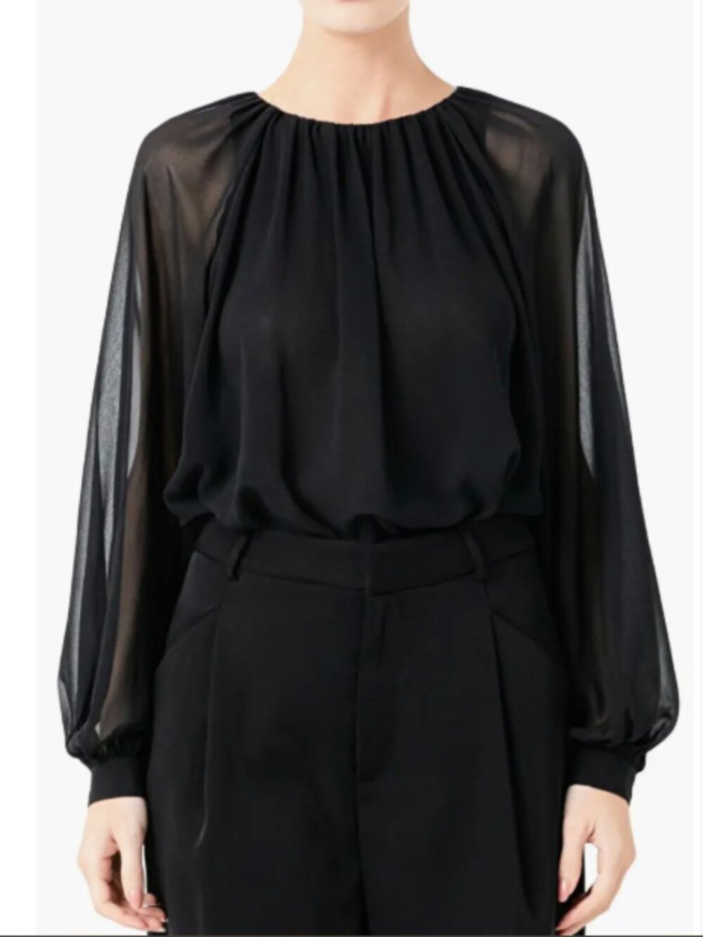 Endless Rose RS996T Sheer Balloon Bodysuit Black Large Elegant